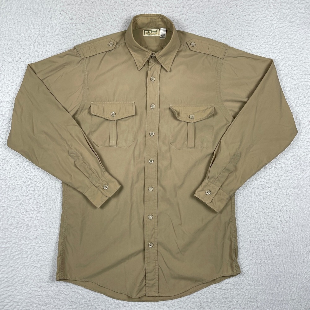 LL Bean Button Up Mens Medium Tall Tan J544 Safari Utility Gorpcore Vintage USA